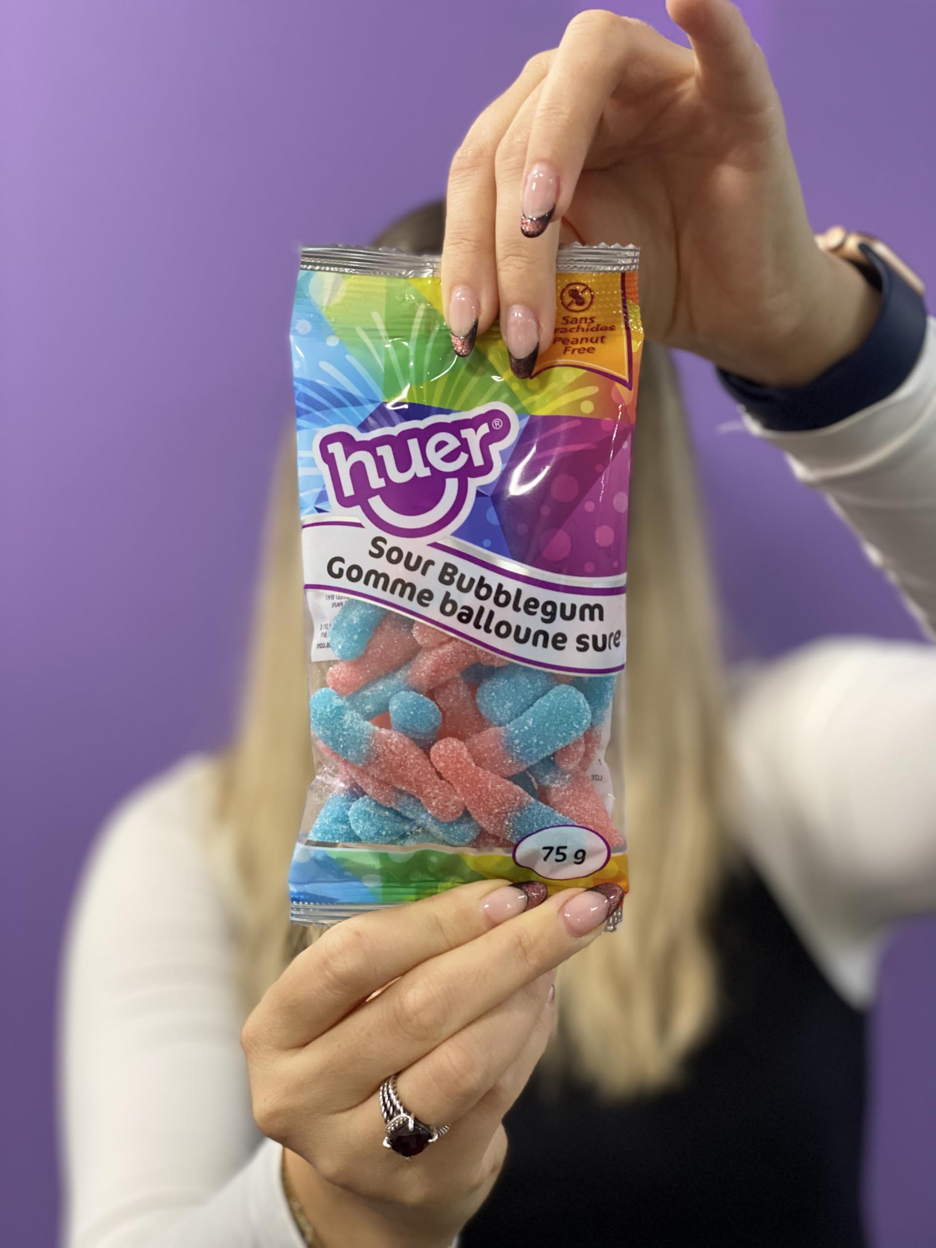 Huer Gummy Candy, Sour Bubble Gum Bottles, 1 Peg Bag, 75g/2.6 oz, Imported from Canada}