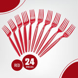 Blue Orchards Red Plastic Forks (24 Pack) - Vibrant Red Disposable Party Forks, Lightweight Durable Plastic Cutlery for Birthday, Halloween