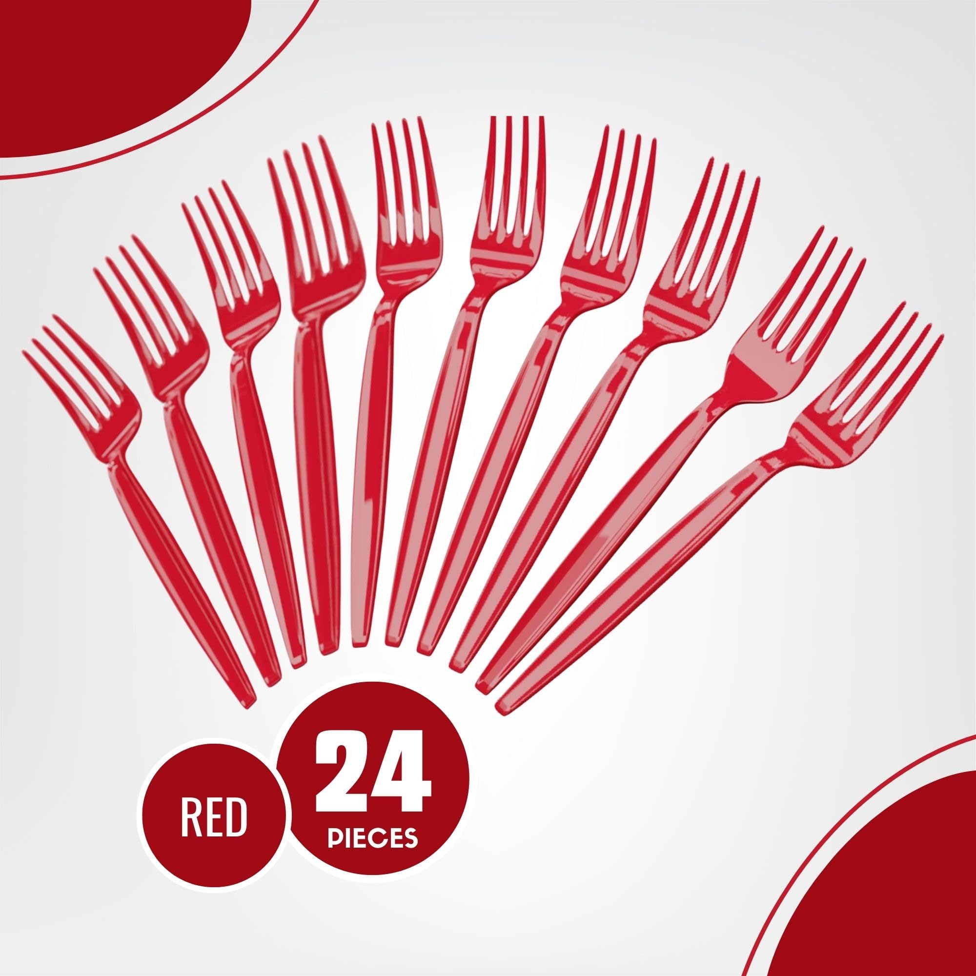 Blue Orchards Red Plastic Forks (24 Pack) - Vibrant Red Disposable Party Forks, Lightweight Durable Plastic Cutlery for Birthday, Halloween