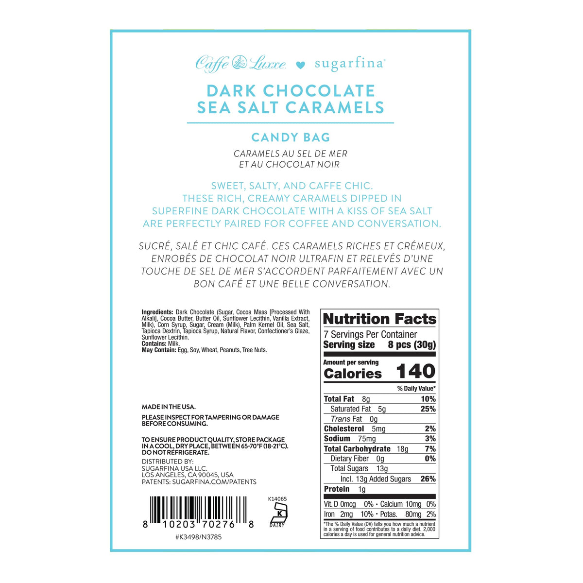 Caffe Luxxe x Sugarfina Dark Chocolate Sea Salt Caramels Candy Bag