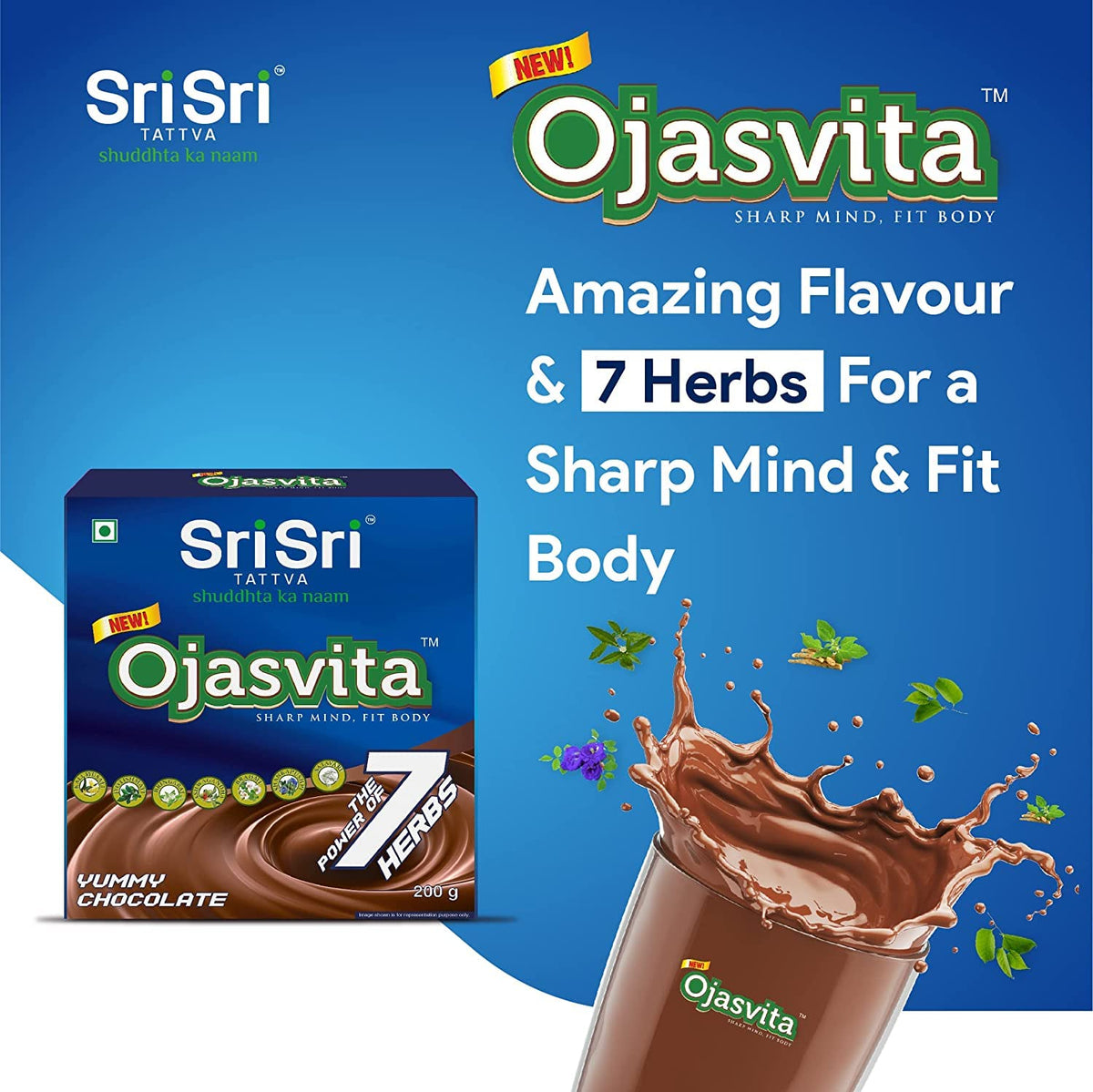 Sri Sri Tattva Ojasvita Chocolate Powder - Drink Mix for Sharp Mind & Healthy Body - 200g