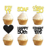 18pcs Black Gold Glitter Dessert Cupcake Pick for Straight Outta 1976 Cheer to 50 Years Old Theme Decor Supplies Happy 50th Birthday Party Decoration