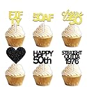 18pcs Black Gold Glitter Dessert Cupcake Pick for Straight Outta 1976 Cheer to 50 Years Old Theme Decor Supplies Happy 50th Birthday Party Decoration