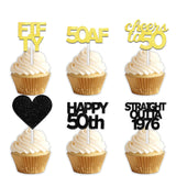18pcs Black Gold Glitter Dessert Cupcake Pick for Straight Outta 1976 Cheer to 50 Years Old Theme Decor Supplies Happy 50th Birthday Party Decoration