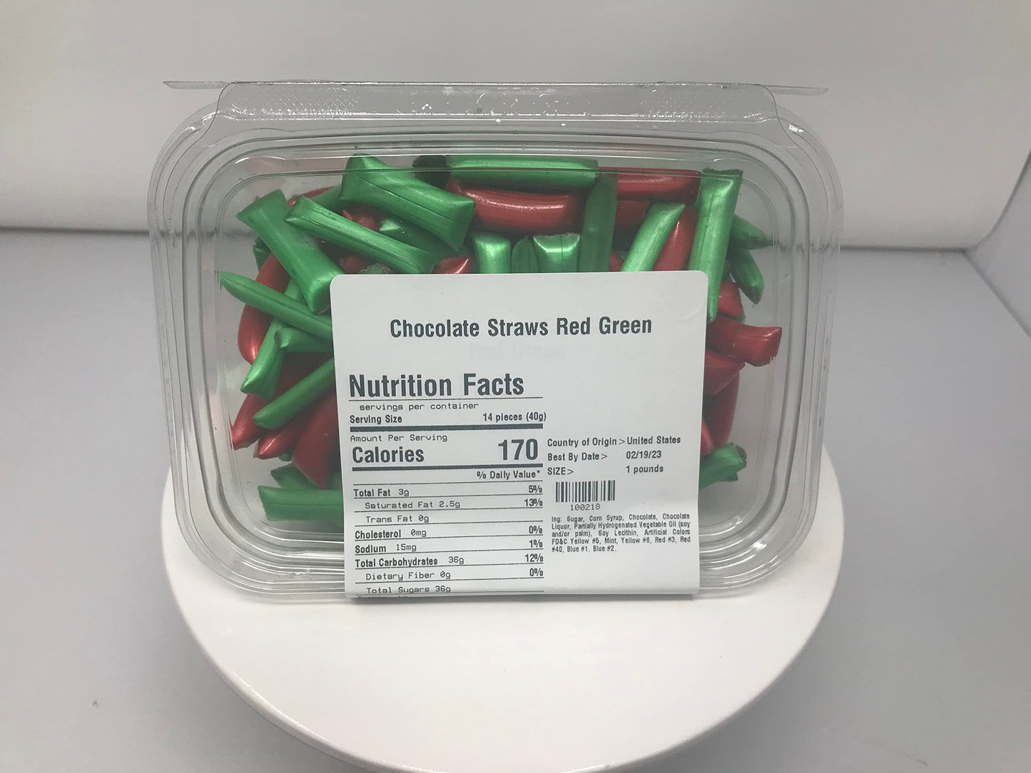 Old Fashion Chocolate Straws Red and Green 1 pound chocolate filled straws