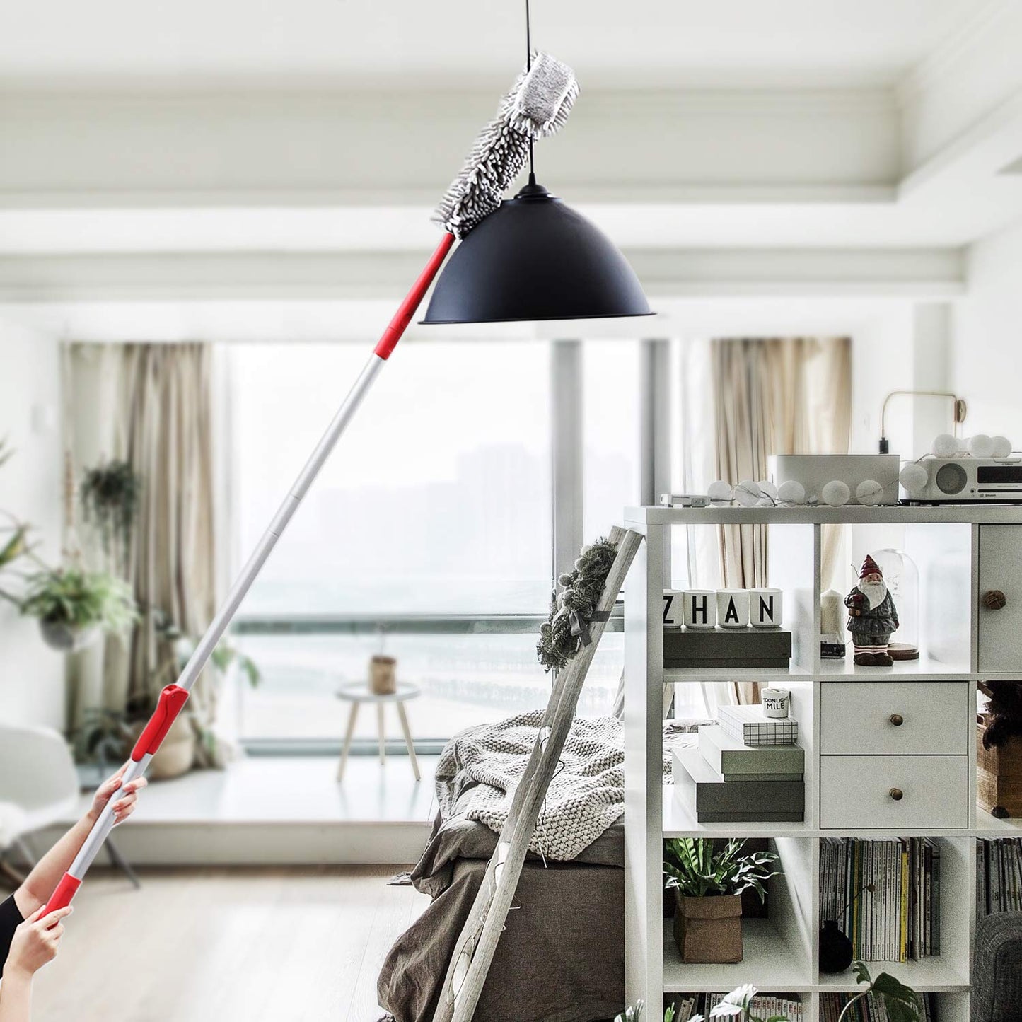 AKOMA Bendable Duster with 69" Light Weight Extension Long Handle for Cleaning Bed Bottom Ceiling Fans Car Interior Furniture-Microfiber Duster