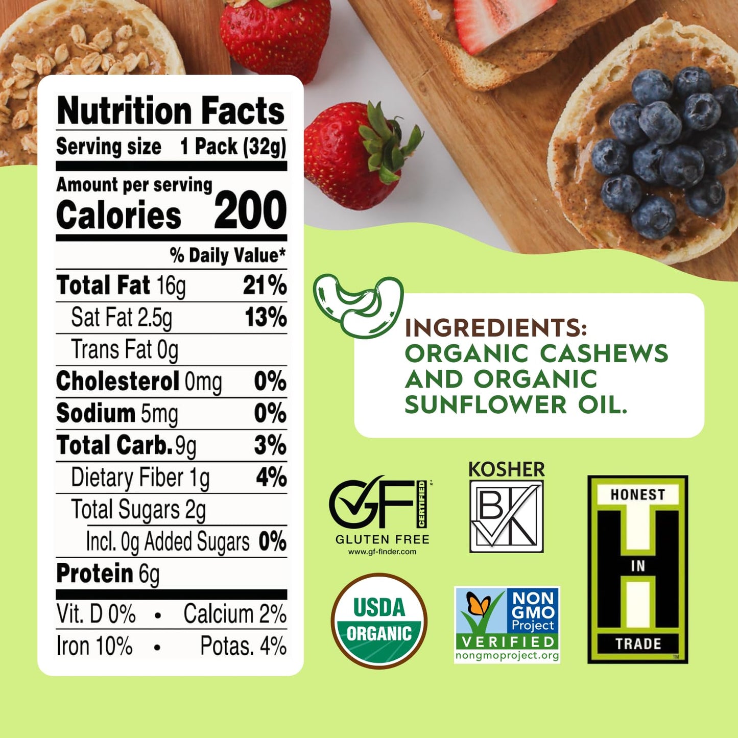 Once Again Organic Cashew Butter Packets - Individual Nut Butter Packets - No Sugar or Salt Added Snack Pouches - Single Serve Squeeze Packs - Vegan