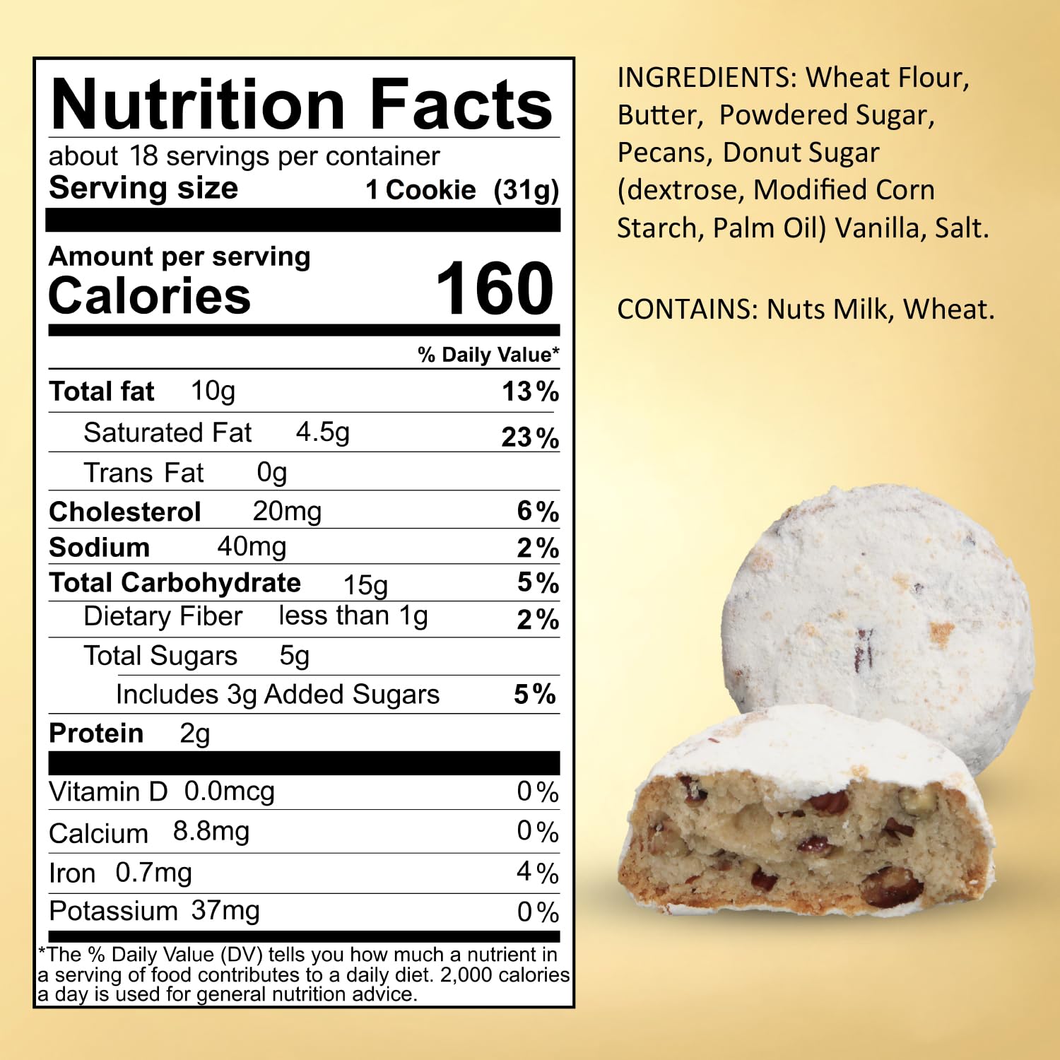 Cremelle Butter Pecan Meltaway Cookies, Pack of 18 Butter Pecan Cookies, Thoughtful Food Gifts for Adults, Ultimate Cookie Gifts for Mothers Day