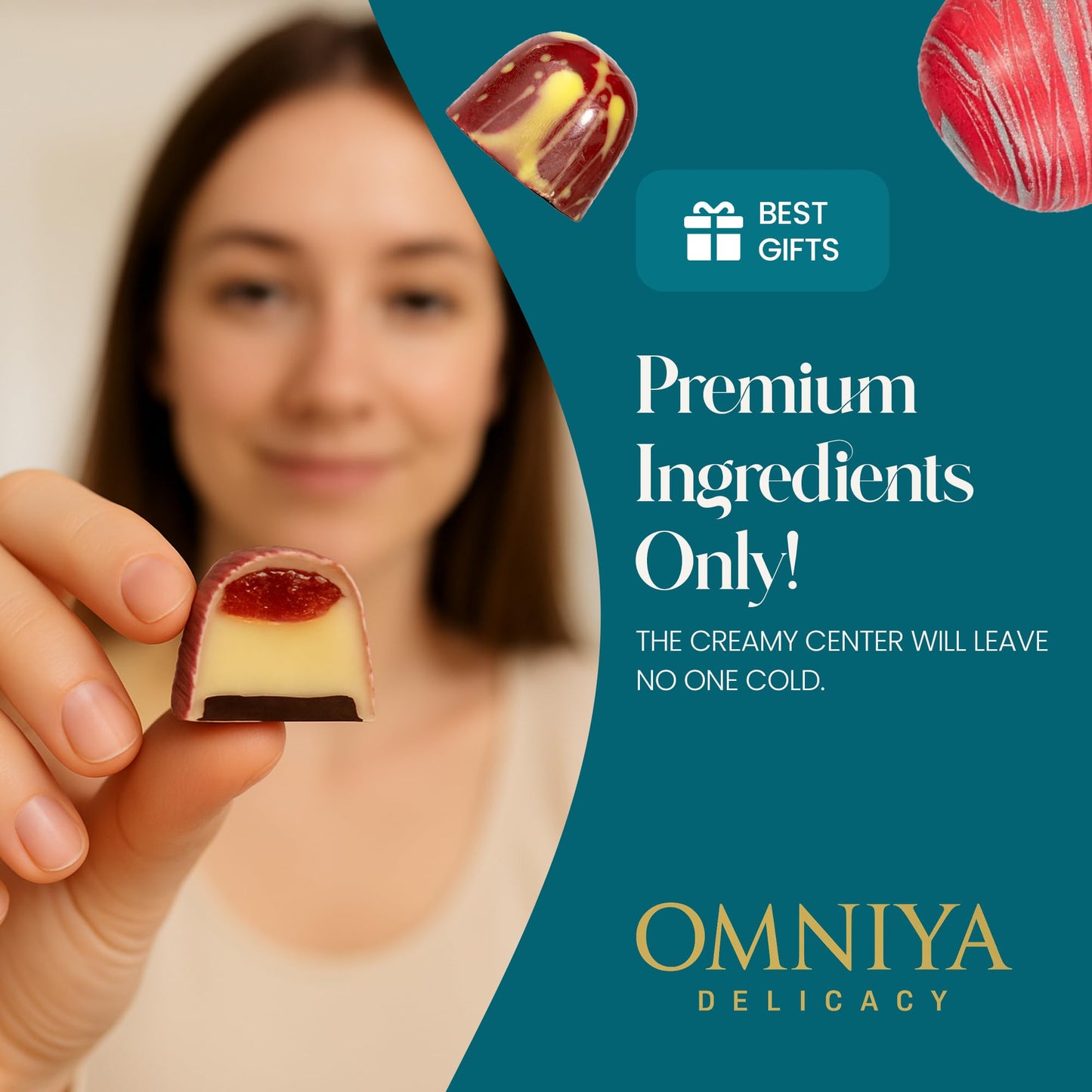OMNIYA Delicacy Chocolate Galaxy Bonbon Box - 20 Artisan Bonbons with Gourmet Fillings - Pistachio, Hazelnut, Coffee, Cheesecake & Lemon - Luxury Gift