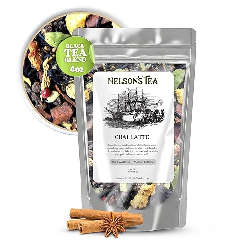 Nelson's Tea Chai Latte - Full-Bodied Black Tea with All-Natural Flavoring - with Spicy Chai blend with Cinnamon Chips, Peppercorns, Ginger Root
