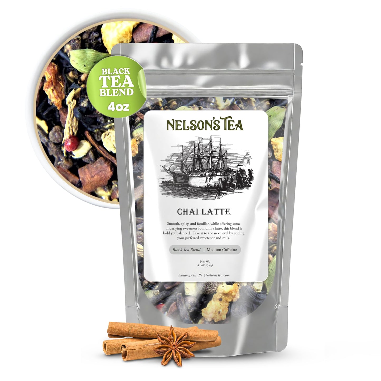 Nelson's Tea Chai Latte - Full-Bodied Black Tea with All-Natural Flavoring - with Spicy Chai blend with Cinnamon Chips, Peppercorns, Ginger Root