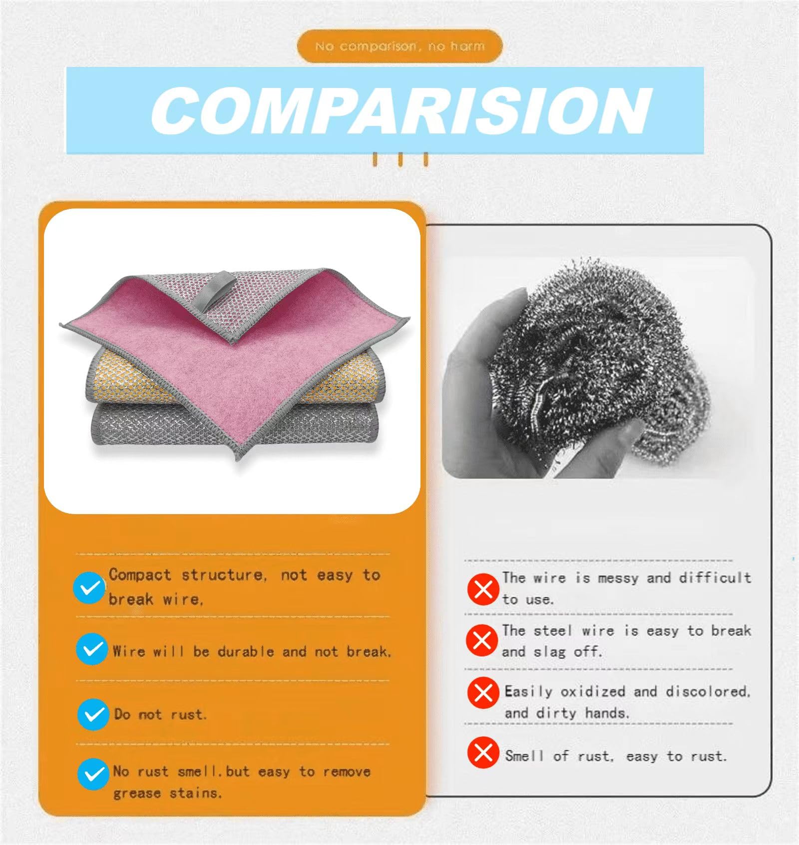 FLOWTECC 3/6PCS 2024 New Multifunctional Non-Scratch Wire Dishcloth for Wet and Dry, New Double Layer Dishwashing Rags for Washing Dishes, Kitchen