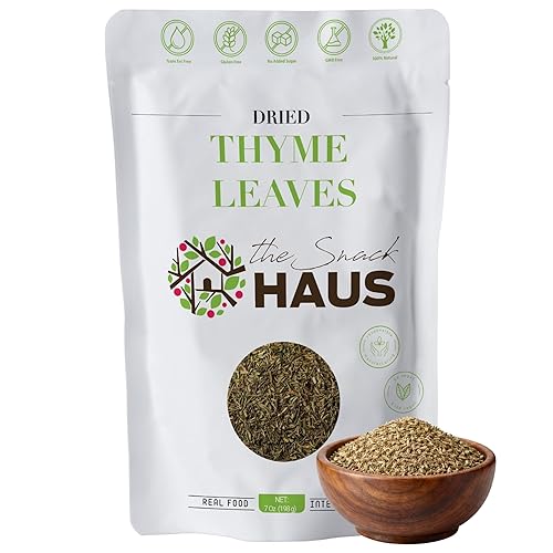 The Snack Haus Dried Thyme Leaves 7 oz - Premium Mediterranean Herb Seasoning - Aromatic Thyme Seasoning for Cooking, Soups, Meat, Chicken, Vegetables