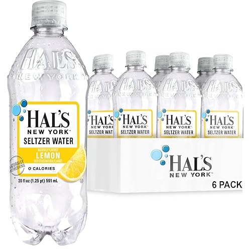 Hal's New York Seltzer Water, Lemon Sparkling Water, 20 Fl Oz Bottle (Pack of 6)