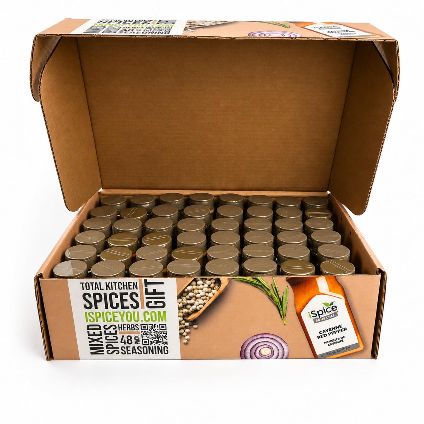 iSpice 48-Pack Starter Spice Set - Essential Herbs, Spices & Seasonings for Cooking - Kitchen Gift Set for Home Cooks - All-Natural, Kosher, Non-GMO