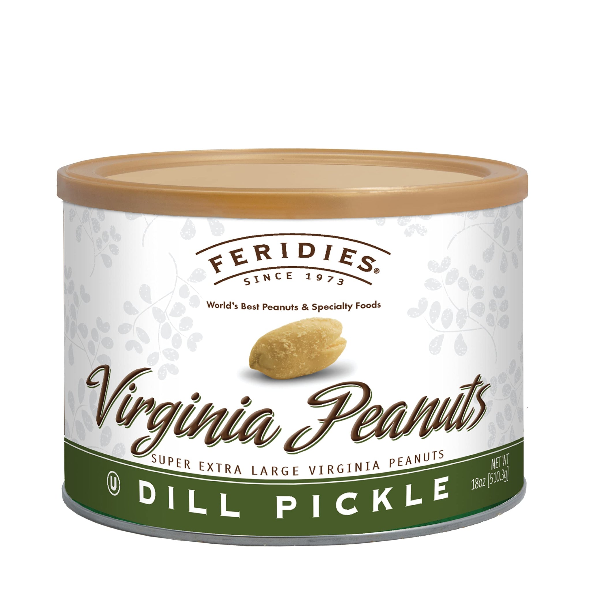 FERIDIES Extra Large Virginia Peanuts, Dill Pickle Flavored Spiced Gourmet Nuts, 18oz Tin