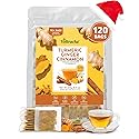 Premium Turmeric Ginger Cinnamon Tea Bags, 120 Tea Bags 100% Natural Hand-made Blend Ginger Turmeric Herbal Tea, Cleaning Energy Support Intestinal