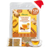 Premium Turmeric Ginger Cinnamon Tea Bags, 120 Tea Bags 100% Natural Hand-made Blend Ginger Turmeric Herbal Tea, Cleaning Energy Support Intestinal