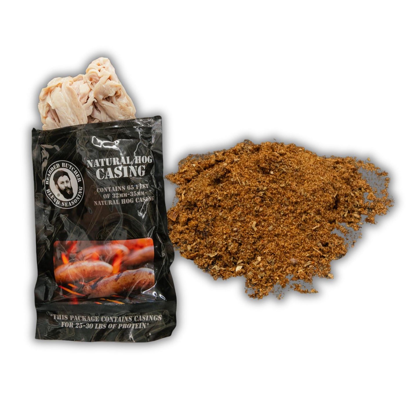 Bearded Butchers Hot Bratwurst DIY Kit - Spicy Habanero & Blue Cheese Brats - Includes Hot Seasoning, High-Temp Blue Cheese & 32mm-35mm Natural Hog