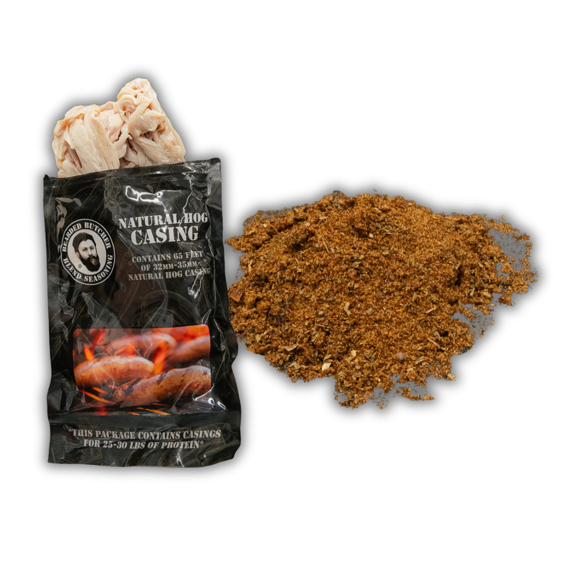 Bearded Butchers Hot Bratwurst DIY Kit - Spicy Habanero & Blue Cheese Brats - Includes Hot Seasoning, High-Temp Blue Cheese & 32mm-35mm Natural Hog