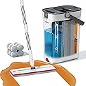HoMettler Mop and Bucket Set, 3-Tank Flat Mop and Bucket System for Separate Dirty & Clean Water, 65" Mops for Floor Cleaning with 4 Washable Pads