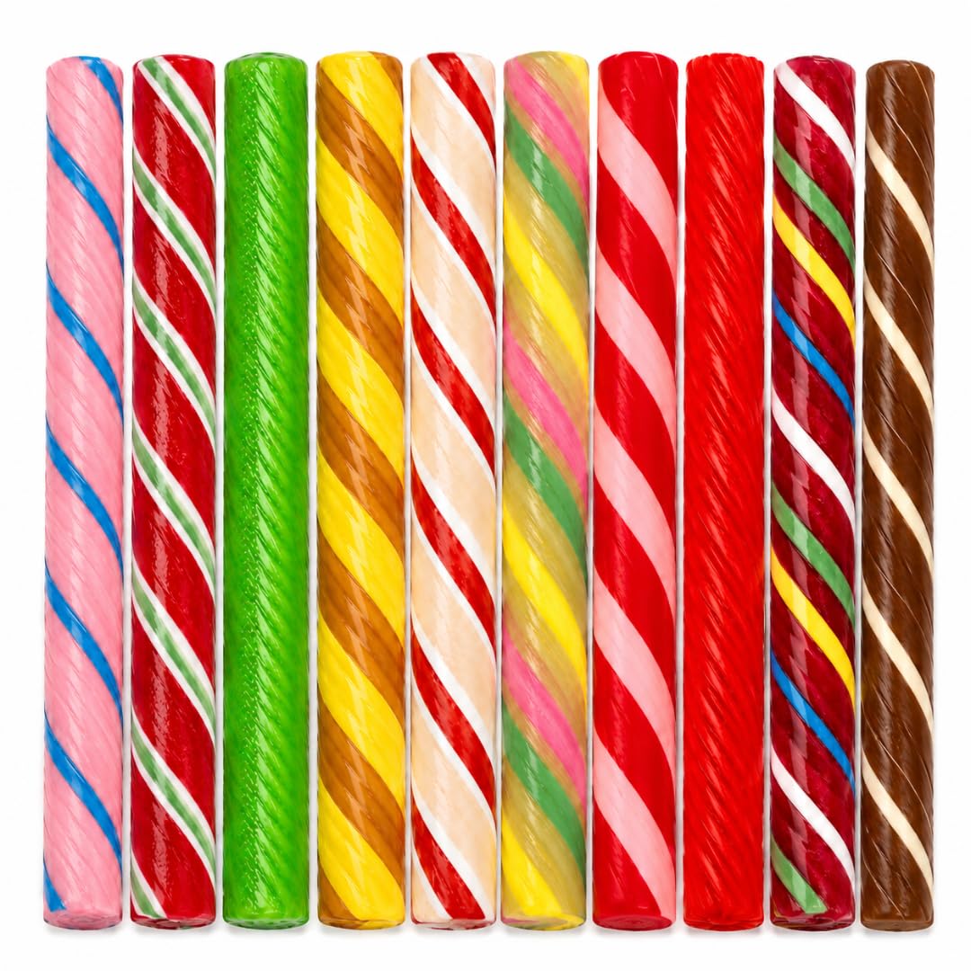 Old Fashioned Candy Sticks - Pack of 10 - Ten Assorted Flavors - Individually Wrapped 5 in. Sticks - One 10 Count Box