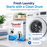 GuardH Washing Machine Drum Cleaner Tablets 12 Count 216g Deep Cleaning and Descaling Tablets for HE and Standard Washers Removes Residue Odor