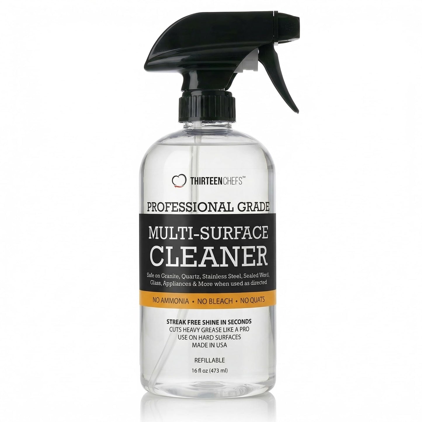 Thirteen Chefs Multi-Surface Cleaner for Kitchen, Home and Bath - Cleans All Countertops, Stainless Steel, Glass, Floor and Tile - 16oz Spray Bottle