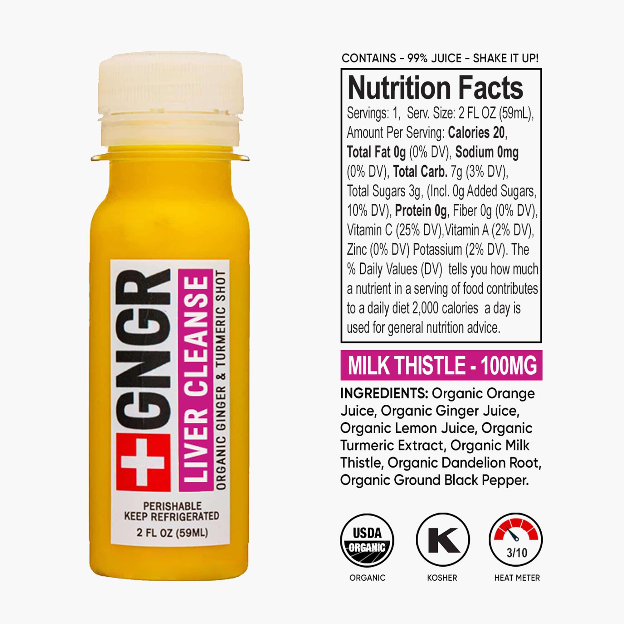 +GNGR Liver Cleanse Detox & Repair, Cold-Pressed Ginger Shot with Organic Milk Thistle, Dandelion, Turmeric & Ultra-High Absorption Curcumin for Liver