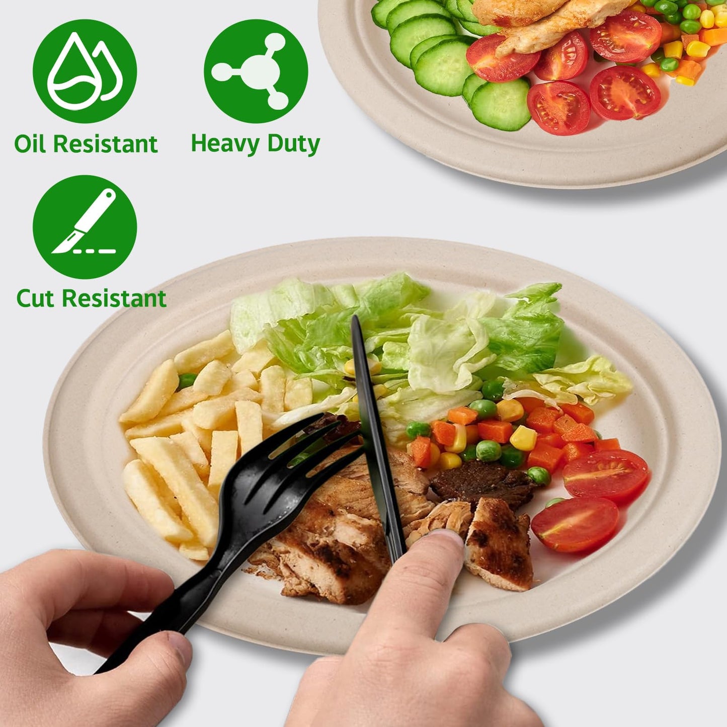 Enjamyo 120 Pack Oval Paper Plates,12.5 Inch Disposable Paper Plates,Super Strong Oval Paper Dinner Plates,Compostable Biodegradable Sugarcane Plates