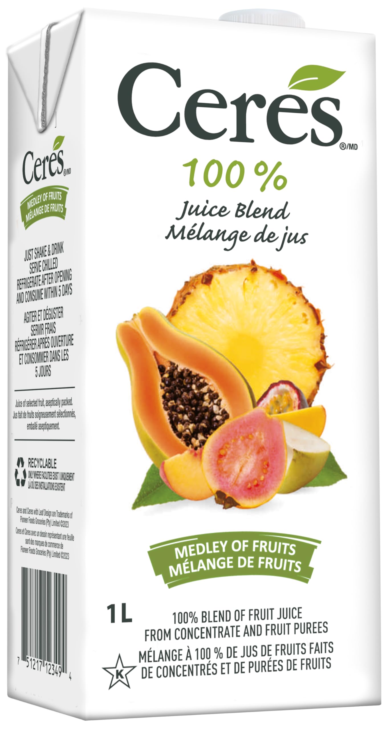 Ceres 100% All Natural Pure Fruit Juice Blend, Medley of Fruits - Gluten Free, Rich in Vitamin C, No Added Sugar or Preservatives, Cholesterol Free