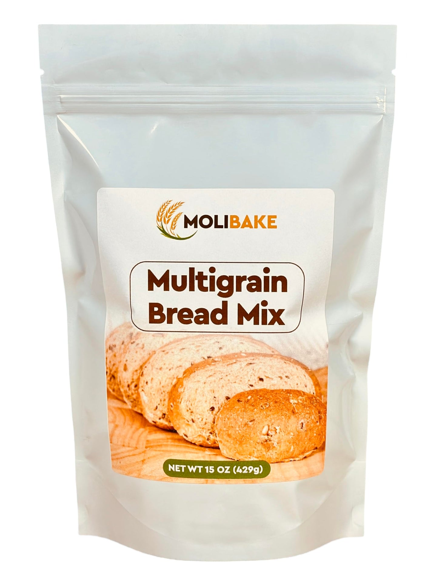 Molibake Multigrain Bread Mix - Premium All-Natural Baking Mix for Bread Machine and Oven - 15 oz - Gourmet Blend with Sunflower Seeds, Brown Flax, Pumpkin Seeds, Oat Flakes, Rye, Barley Malt, Wheat Bran - Easy-to-Use Bread Maker Mix for Homemade Baking