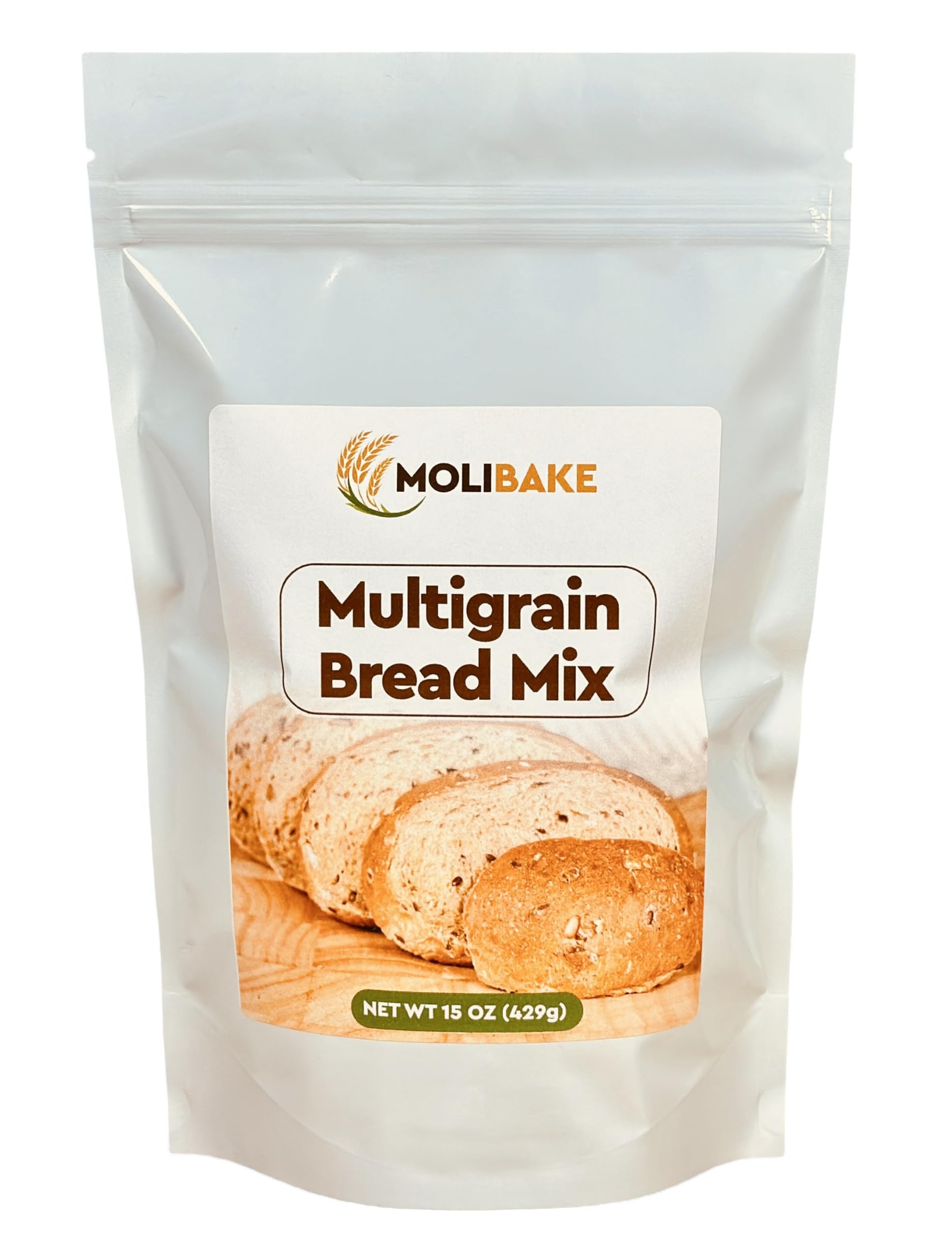 Molibake Multigrain Bread Mix - Premium All-Natural Baking Mix for Bread Machine and Oven - 15 oz - Gourmet Blend with Sunflower Seeds, Brown Flax, Pumpkin Seeds, Oat Flakes, Rye, Barley Malt, Wheat Bran - Easy-to-Use Bread Maker Mix for Homemade Baking