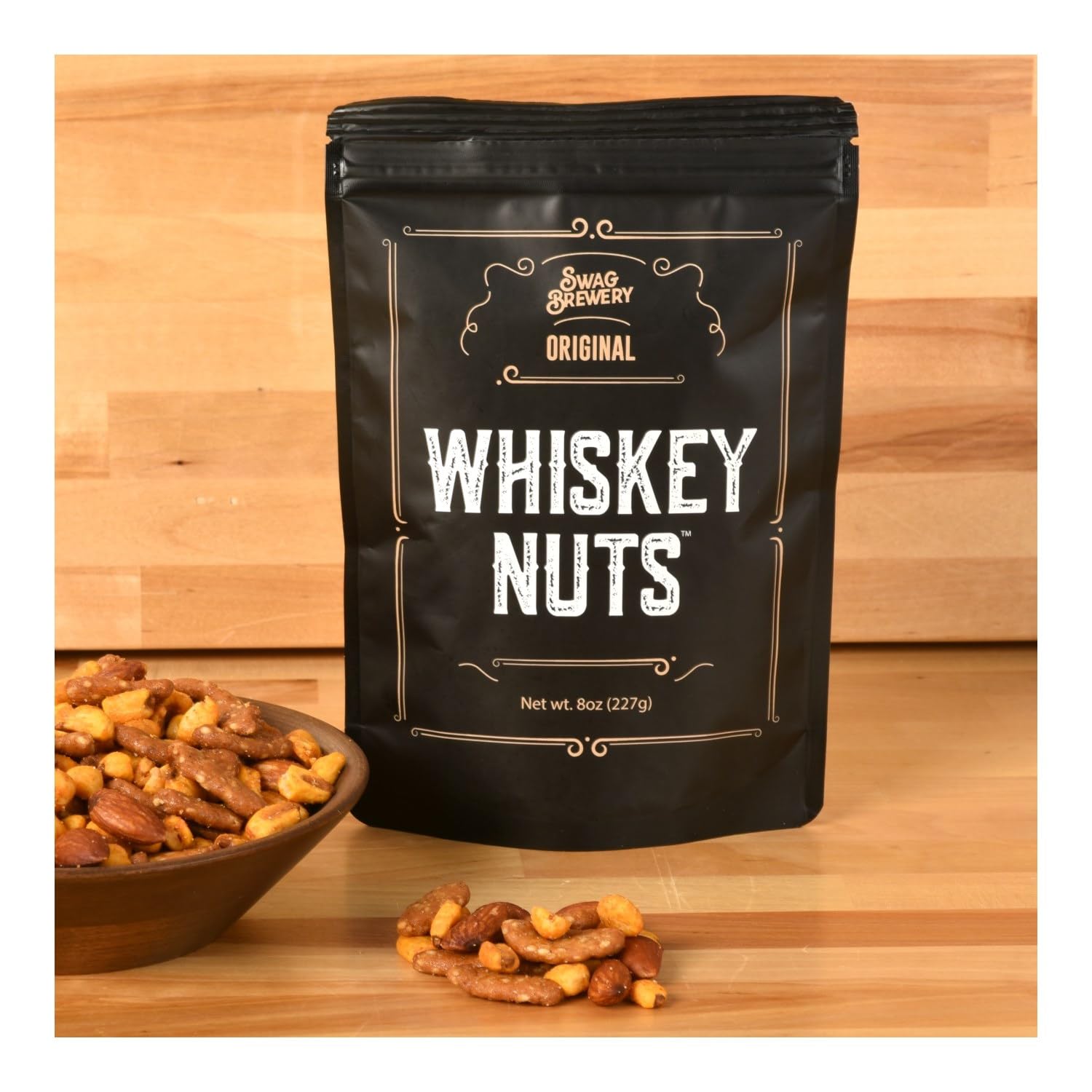 Whiskey Nuts - Gourmet Mix of Slightly Sweet and Salty Almonds, Peanuts, Corn Nuts, & Honey Roasted Sesame Sticks That Brings Out The Flavor