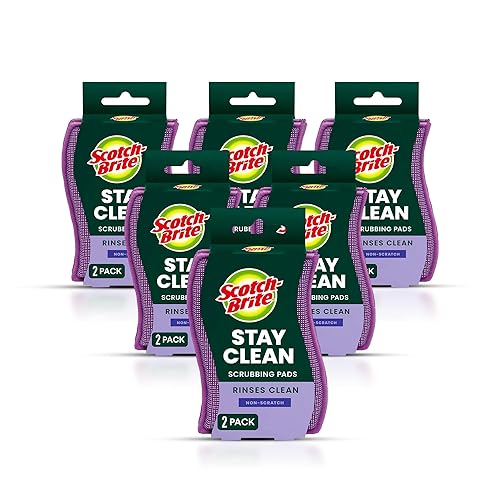 Scotch-Brite Stay Clean Scrubber Pads, Non-Scratch Dish Sponges for Kitchen Cleaning, 12 Count, Rinses Clean, Odor-Resistant, Safe on Non-Stick