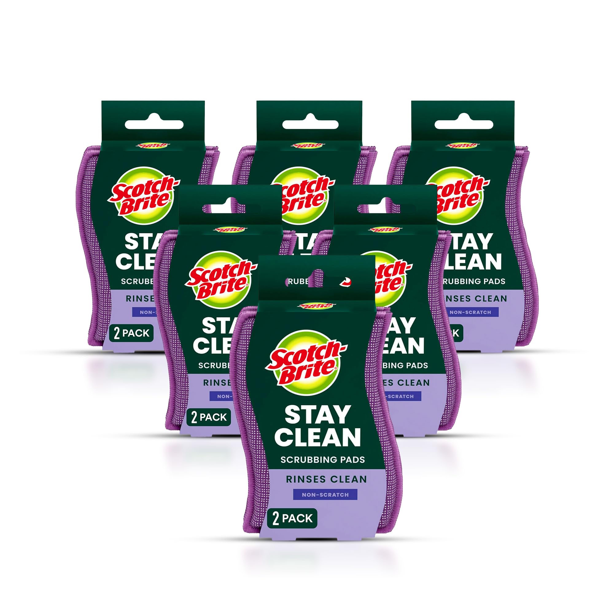Scotch-Brite Stay Clean Scrubber Pads, Non-Scratch Dish Sponges for Kitchen Cleaning, 12 Count, Rinses Clean, Odor-Resistant, Safe on Non-Stick