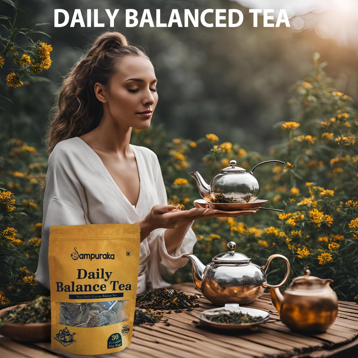 Daily Balance Tea - Natural Herbal Tea with Moringa, Gymnema, Jamun seeds, Cassia, Fenugreek, Guava leaves, Cinnamon - 30 Pyramid Tea Bags (1)