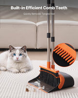 VEVOR Broom and Dustpan Set, Heavy Duty Dustpan and Broom Combo with Self-Cleaning Teeth, Metal Upright Standing Dust Pan with Long Handle, Ideal