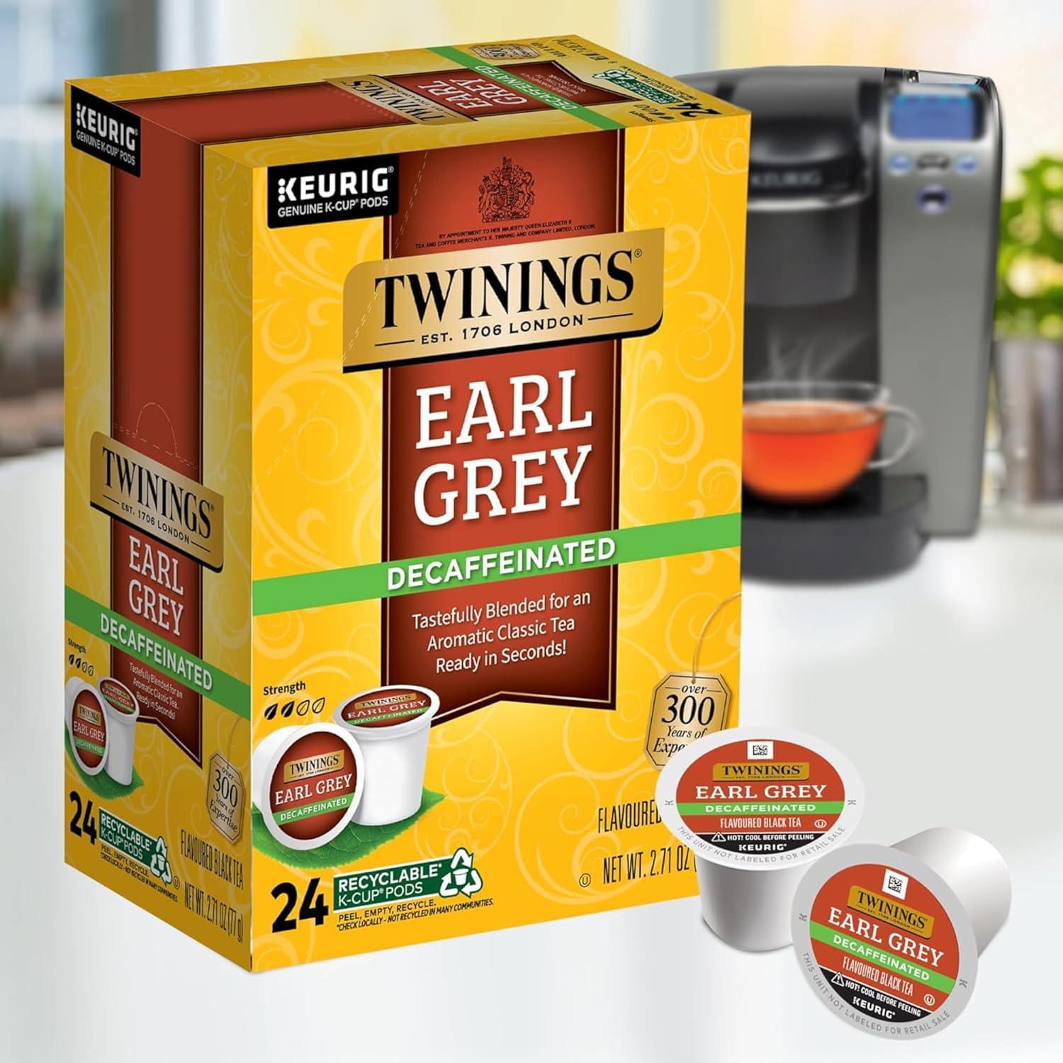 Twinings Decaf Earl Grey K-Cup Pods for Keurig, Decaffeinated Black Tea Flavoured with Citrus and Bergamot, 24 Count (Pack of 2)