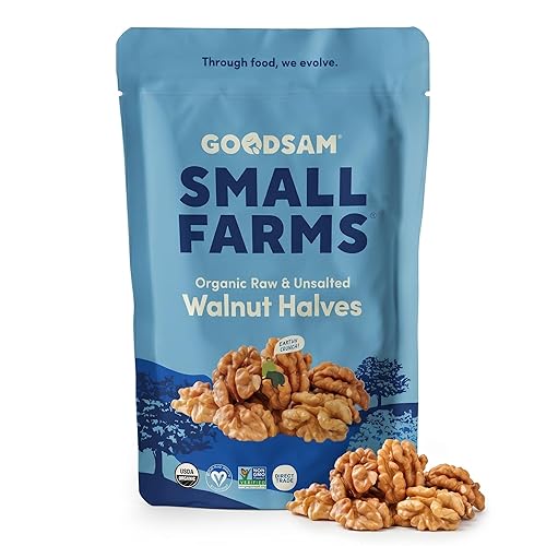 GoodSAM Small Farms - Organic Raw Walnut Halves & Pieces - 8oz Pouch - Single Origin - Sourced from Regenerative Farms