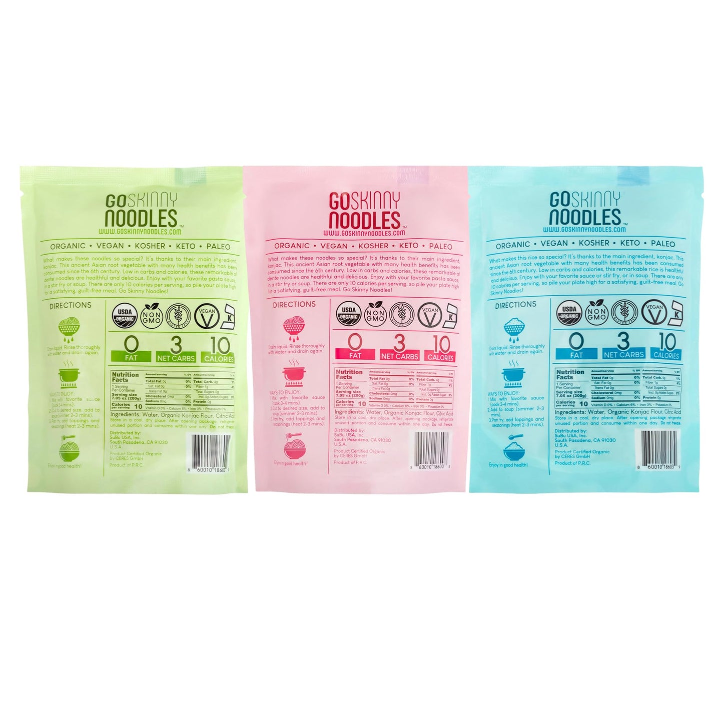 GoSkinny Noodles Combo (12 Pack), Spaghetti, Fettuccine and Rice, Organic Shirataki & Konjac, Low Carb, Low Calorie, Gluten Free, Vegan, Keto, Ready