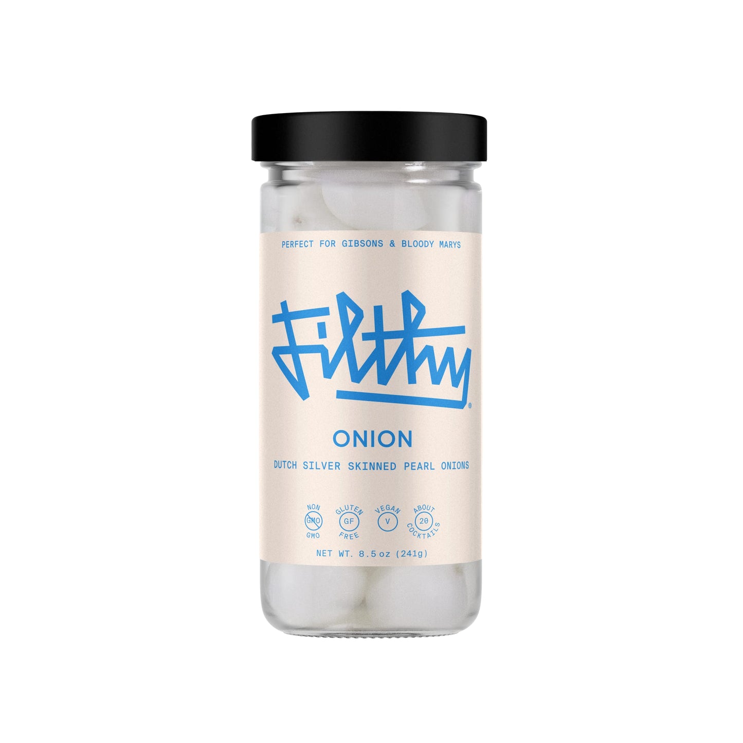 Filthy Pearl Onions, Premium Dutch Silver-Skinned Cocktail Garnish for Gibson Martinis, Bloody Marys, & Classic Cocktails, 8.5 Oz Jar, 20 Onions