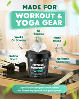 Gym & Yoga Mat Cleaner Wipes, Plant Based - 500 Gym Equipment Wipes to Clean Exercise Equipment, Treadmill, Peloton Bikes - Gym Supplies, Yoga