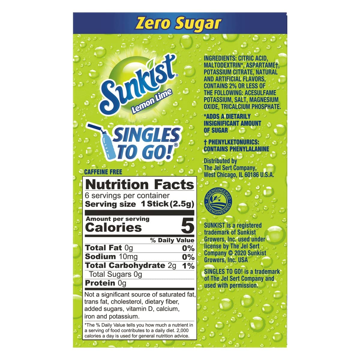 Sunkist Soda Lemon Lime Singles To Go Drink Mix, 0.53 OZ, 6 CT