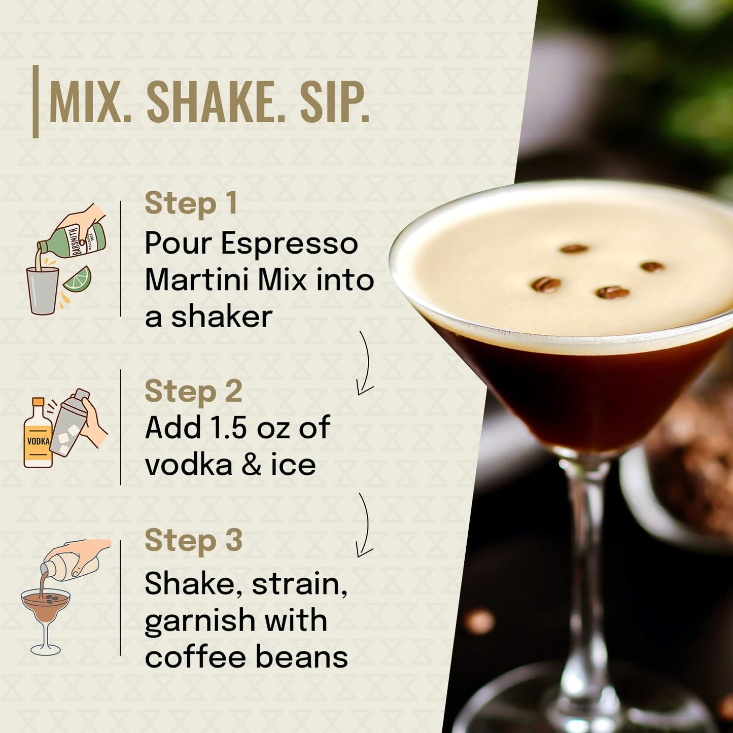 Barsmith Espresso Martini Mix - Cocktail Mixer w/Robust Espresso & Touch of Sweetness - Craft Bar-Quality Martinis at Home - Ideal for Iced Coffee