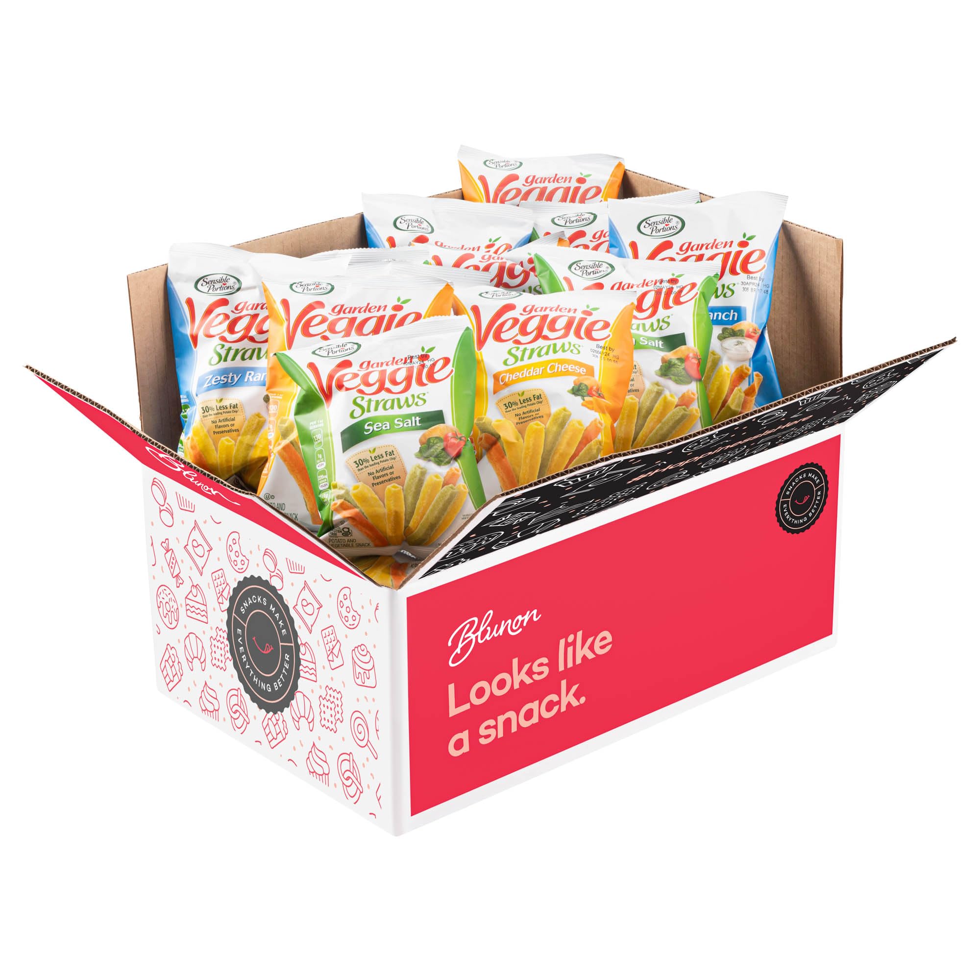 Veggie Straw Variety Pack - Assortment of Garden Sea Salt, Cheddar Cheese and Zesty Ranch Snack Size - Care Package Gift Box Gluten Free (30 Count)