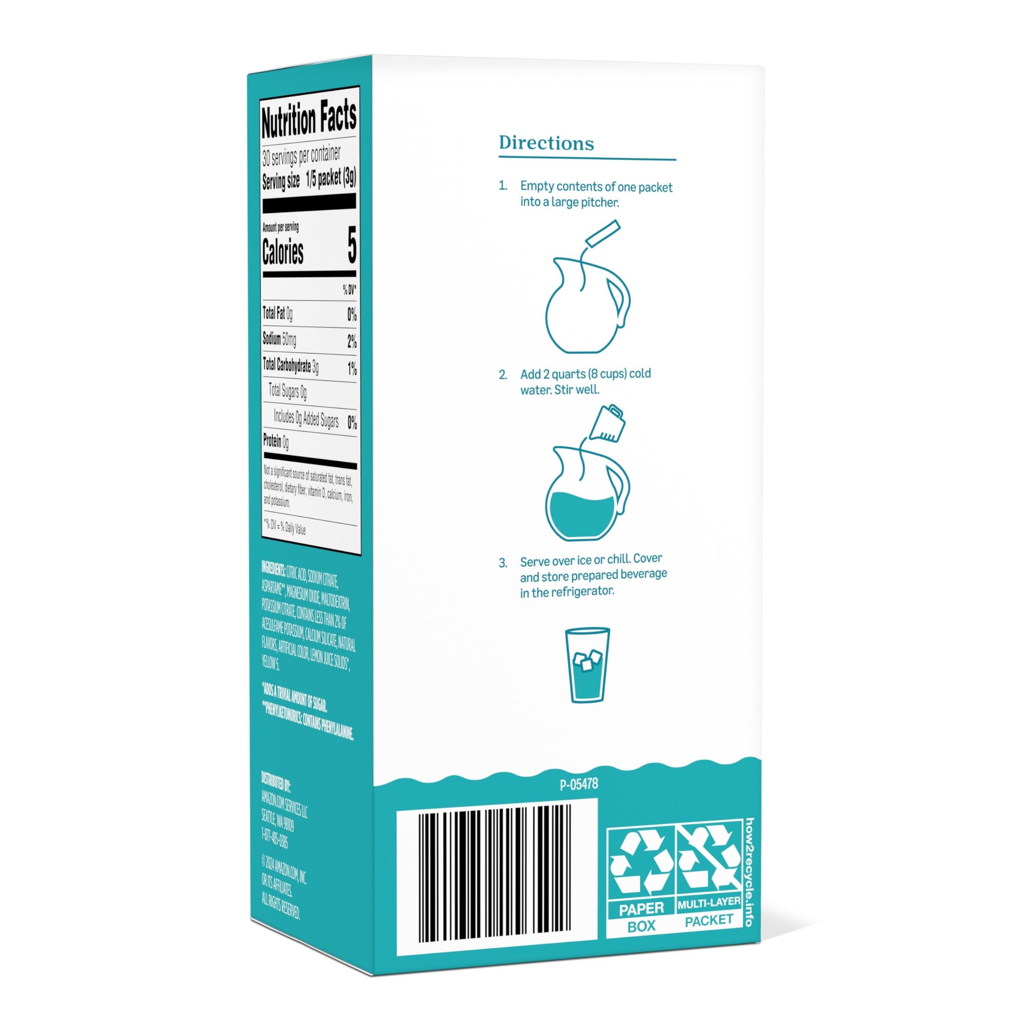 Amazon Grocery, Lemonade Drink Mix Singles, 3.2 Oz