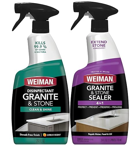 Weiman Disinfecting Granite & Stone Daily Cleaner and Sealer Kit - For Granite, Marble, Quartz, Quartzite, Slate - 24 oz Daily Kitchen Countertop