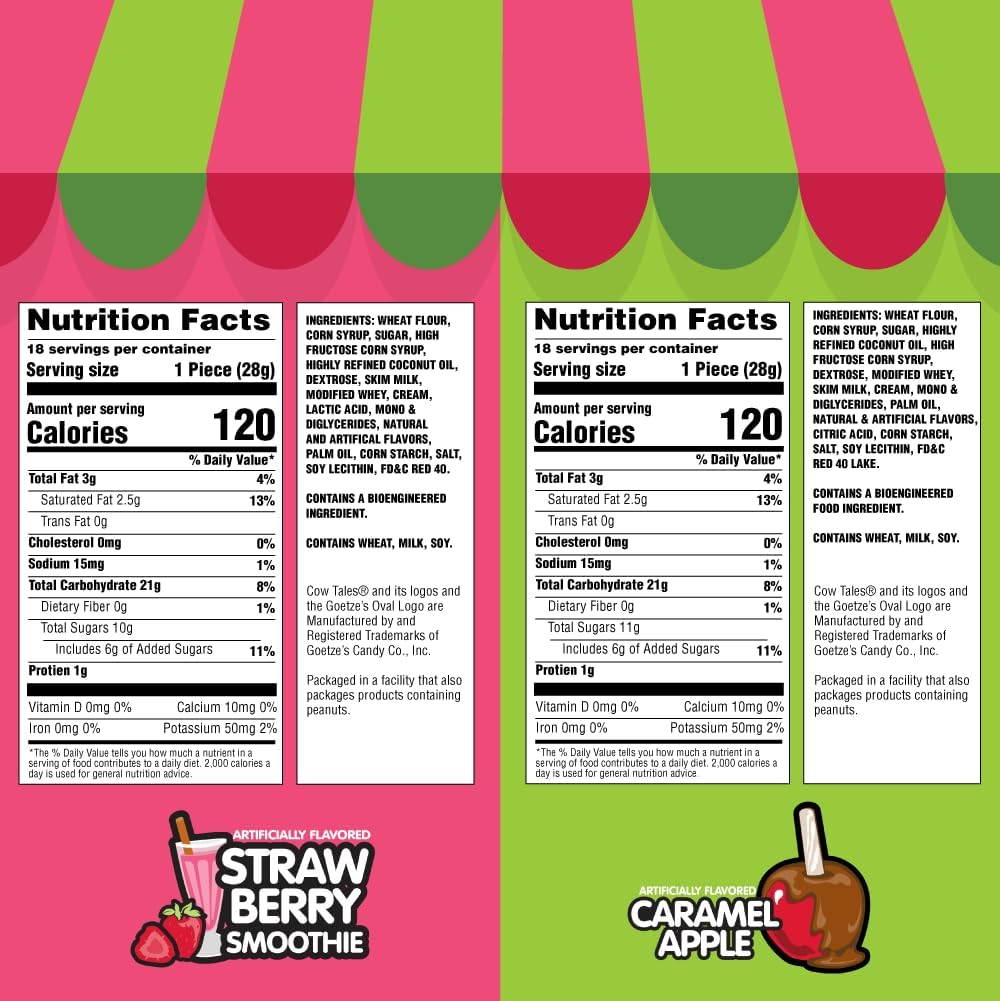 Goetze's Candy Sweet Shoppe Cow Tales Mix - Strawberry Smoothie & Caramel Apple - 36ct. Canister - Fresh from the Factory