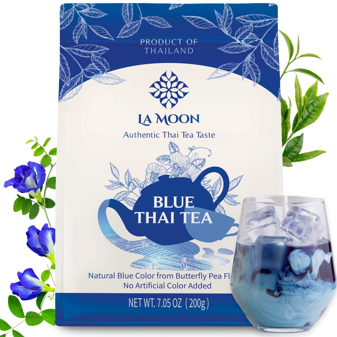 LA MOON TEA Blue Thai Tea Mix - Traditional Loose Leaf Thai Tea Mix from Butterfly Pea Flower and Assam Black Tea for Home-made Blue Thai Iced Tea